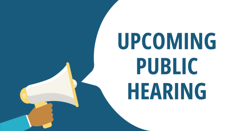 Graphic with text reading: Upcoming public hearing