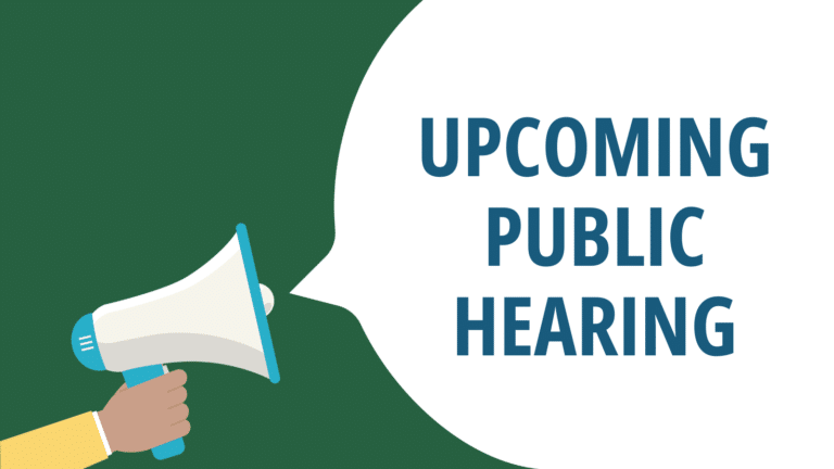Graphic with text reading: Upcoming public hearing