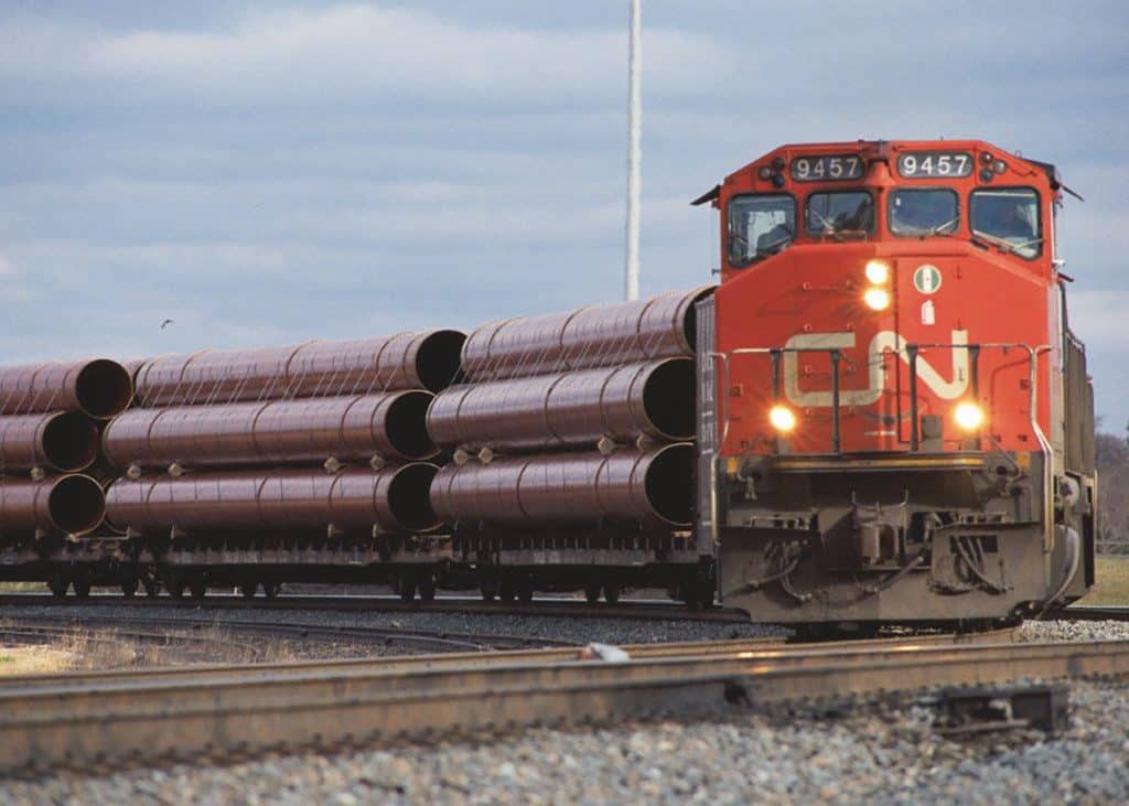 CN train with lights on