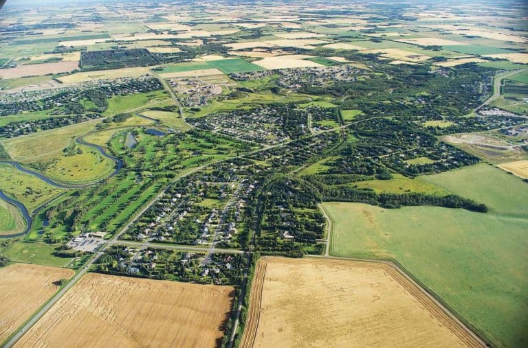 Aerial view of Sturgeon Valley, including farmland