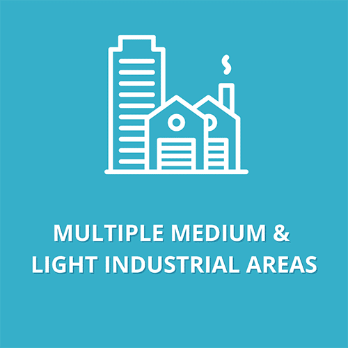 Graphic reads: multiple medium light industrial areas