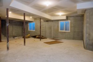 Empty, partially-finished basement.