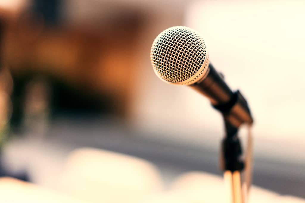 Microphone in the meeting room, where the light is bright night.